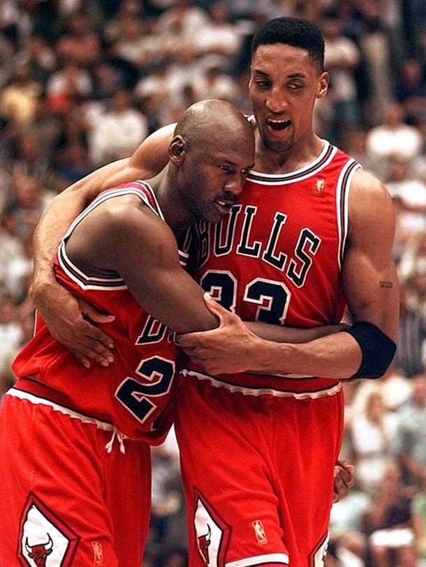 Michael Jordan Hugging Teammate 