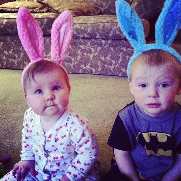 Two Cute Easter Bunny Children 