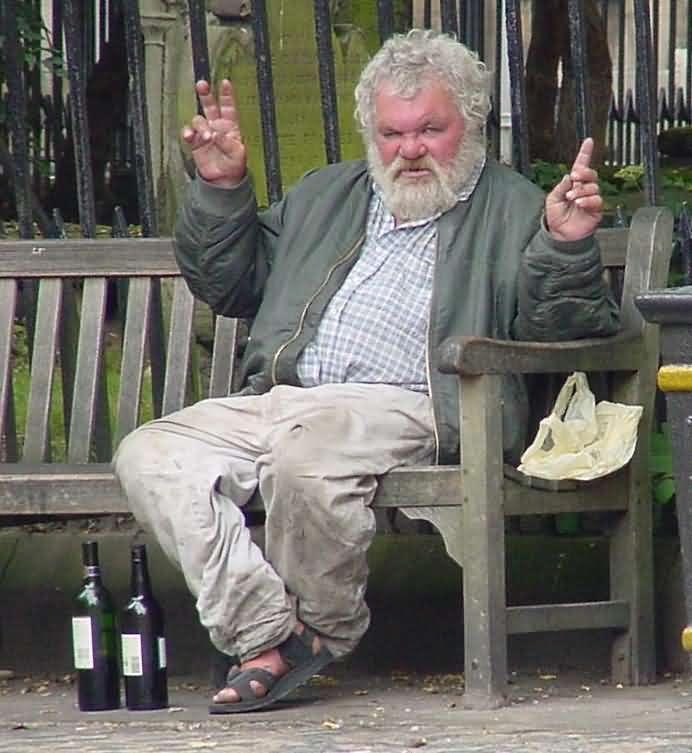 Old Drunk Man On Bench 