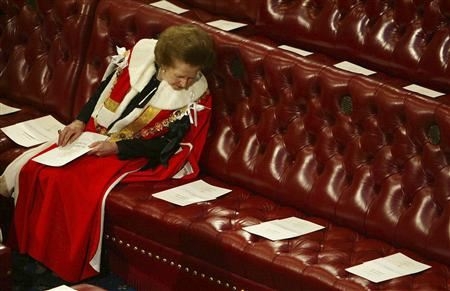 Britain's Baroness Thatcher reads the order of service