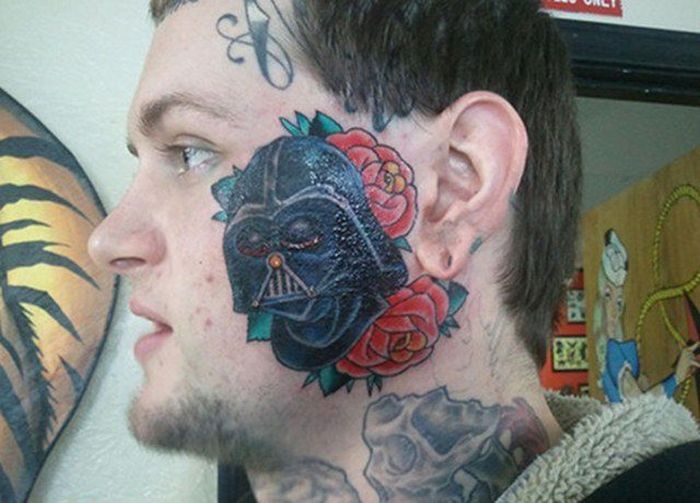 Darth Vader tattoo on the face