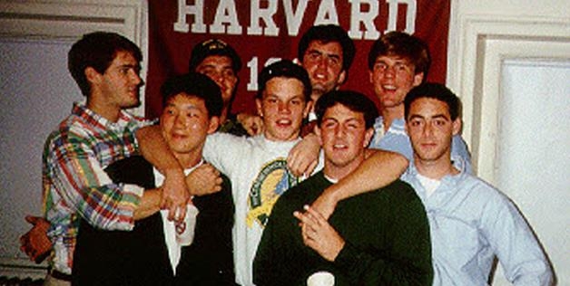 Matt Damon with pals at Harvard University, where he studied English before dropping out in 1992