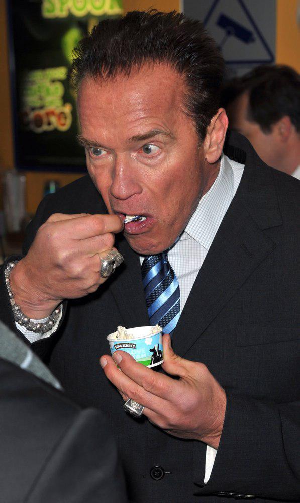 Arnold Schwarzenegger eating ice cream