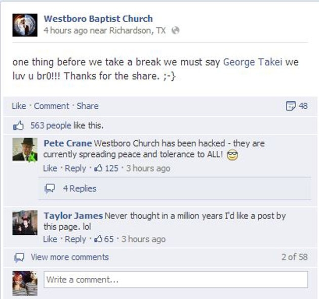Favorite Ways Anonymous Has Trolled Westboro Baptist’s Facebook* Page