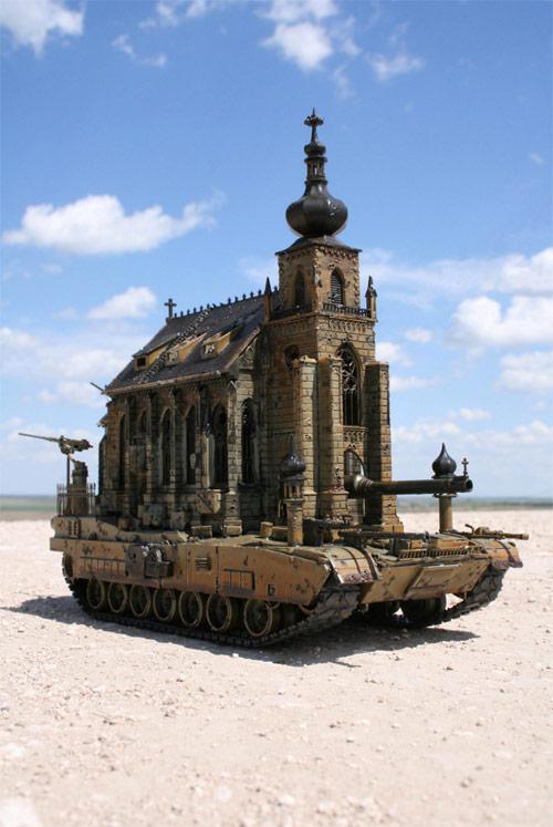 “Churchtanks”, sculptures by Kris Kuksi.