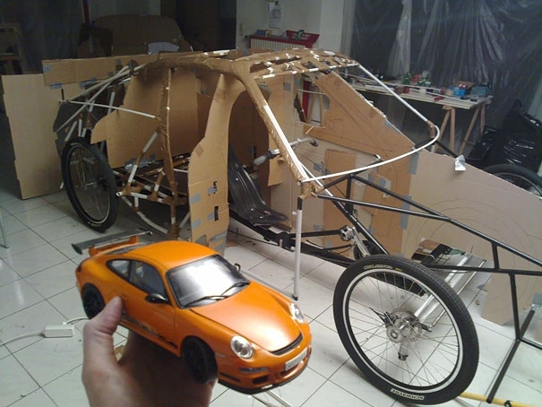 DIY Porsche Made Out Of Plastic Pipes and Aluminum Foil