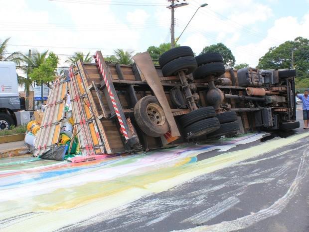 Truck with Paint Rolls Over and Colors The Road Beautifully  