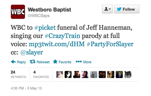 Westboro Baptist Church To Picket Jeff Hanneman's Funeral