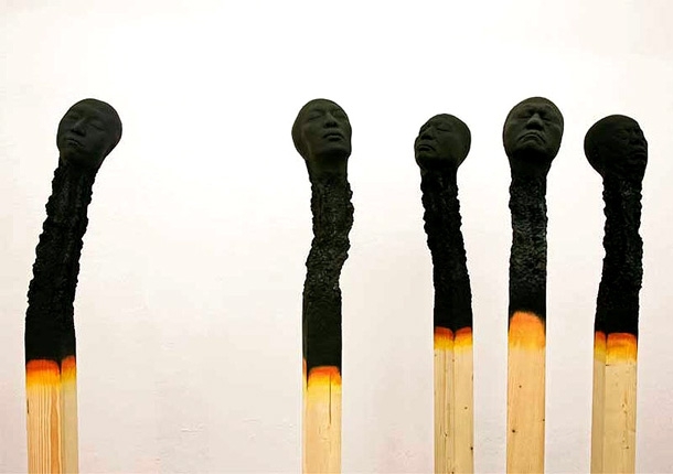 Charred & Burnt Matchstick Heads Reveal Human Faces