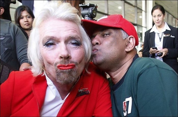 Richard Branson wore a full face of make-up for a flight