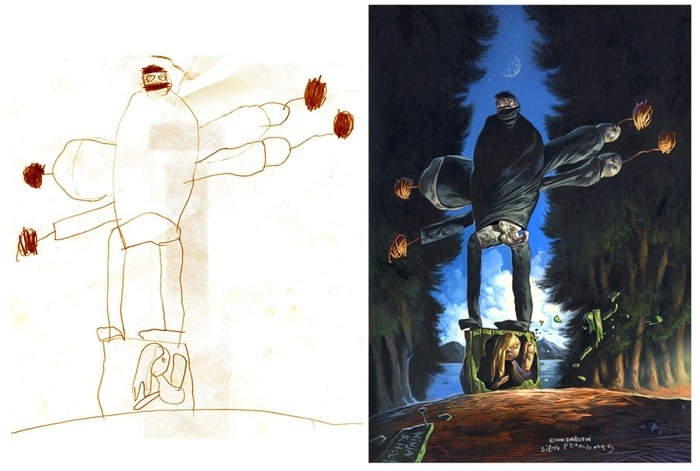 Children’s drawings painted realistically
