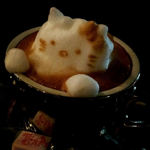 Coffee foam hello kitty