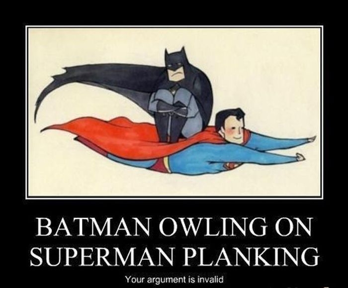 Batman owling on superman planking