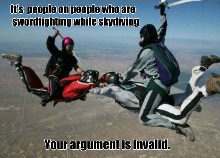 It's people on people who are swordfighting while skydiving