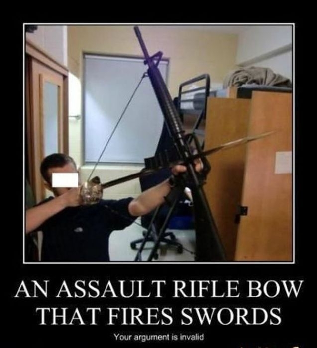 An assault rifle bow that fires swords