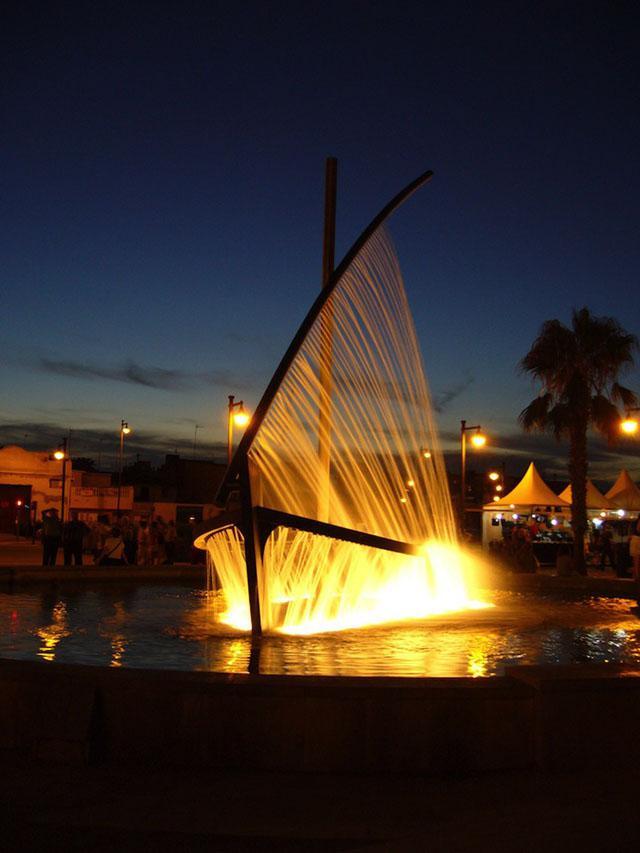 Water Boat Fountain at Night