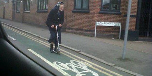 Grandma Scooting In The Bike Lane 