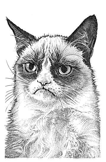 Grumpy Cat’s Wall Street Journal stipple portrait