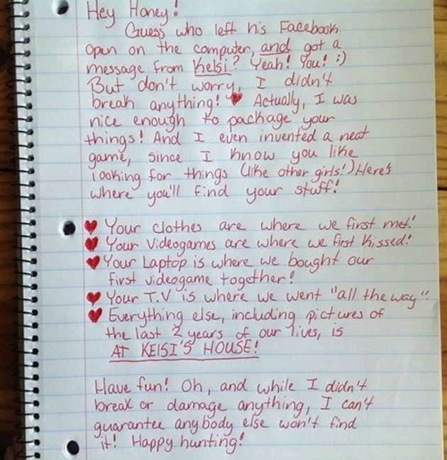 Breakup Note Left for Cheating Boyfriend Is a Hilarious Scavenger Hunt