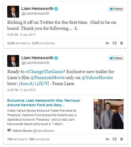 Liam Hemsworth Is on Twitter, Let the Rampant Speculation Begin
