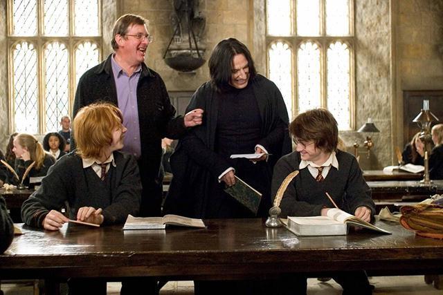 Rupert Grint, Mike Newell, Alan Rickman and Daniel Radcliffe (Harry Potter and the Goblet of Fire – 2005)