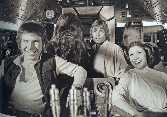 Harrison Ford, Peter Mayhew, Mark Hamill and Carrie Fisher (Star Wars Episode IV: A New Hope – 1977)