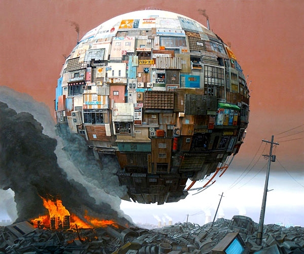 Futuristic Orbs Hover Over A Post-Apocalyptic World 