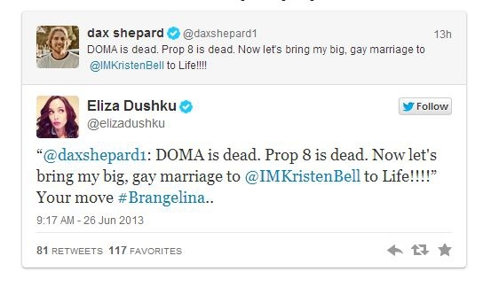 Now That Their Gay Friends Can Marry, Kristen Bell Proposes on Twitter