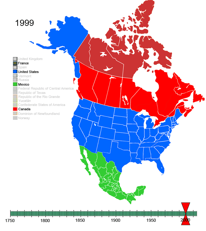 Colonization of North America 1750 - 2000 year's [animating map]