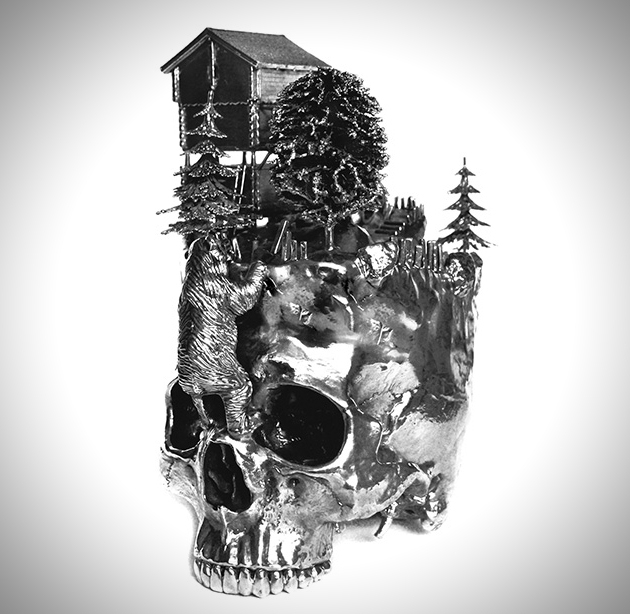 Stylish Silver Skulls Used To House Wintry Landscapes 