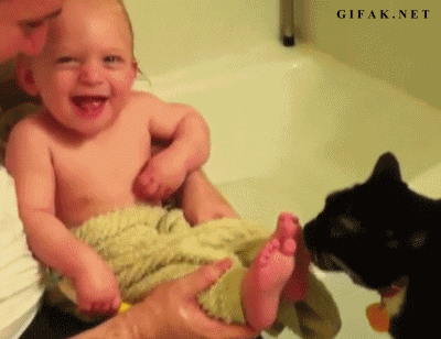 And the first time having their toes licked by a cat: