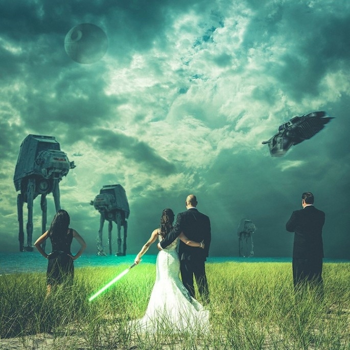 Wedding photos featuring the bridal party being terrifyingly attacked