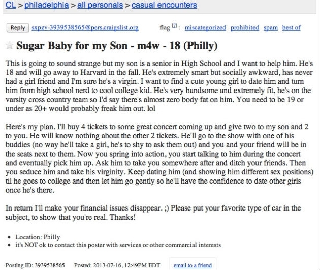 Philly Mom Trying to Hire Secret Prostitute for Virgin Son