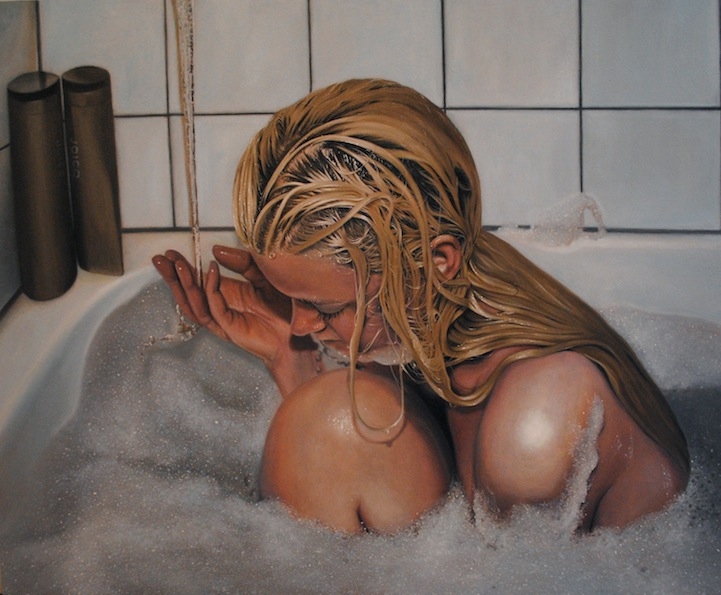 Expressive Photorealistic Oil Paintings of People in Water