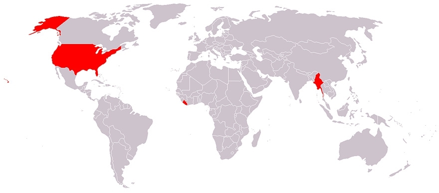 Map of Countries Officially Not Using the Metric System
