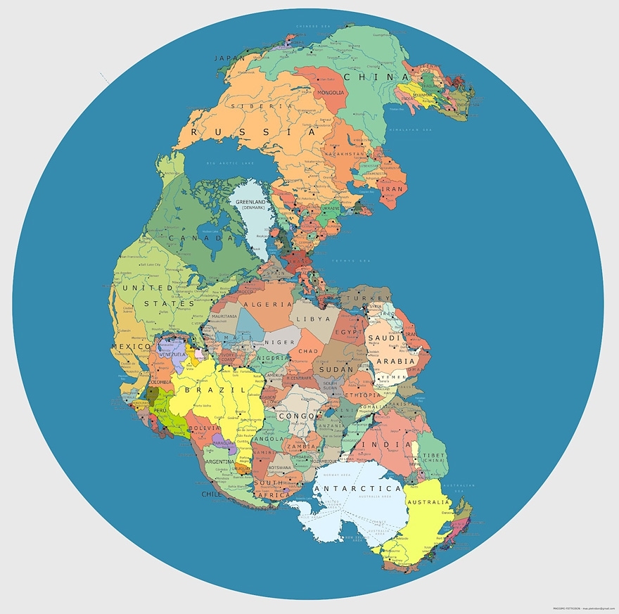 Political World Map as Pangea 200-300 Million Years Ago