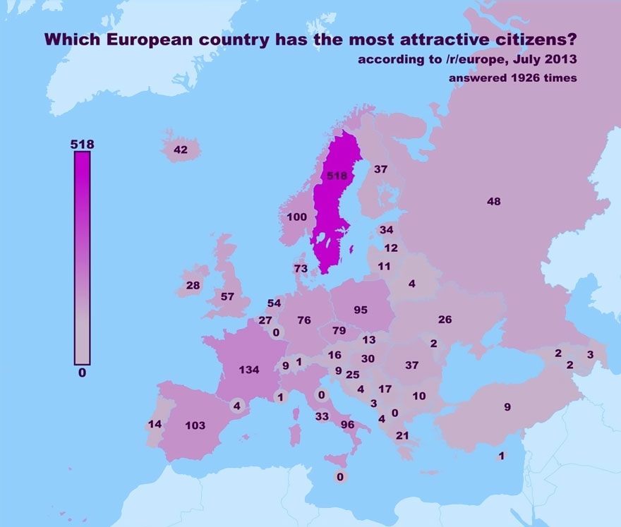 Map Of Most Attractive Citizens in Europe