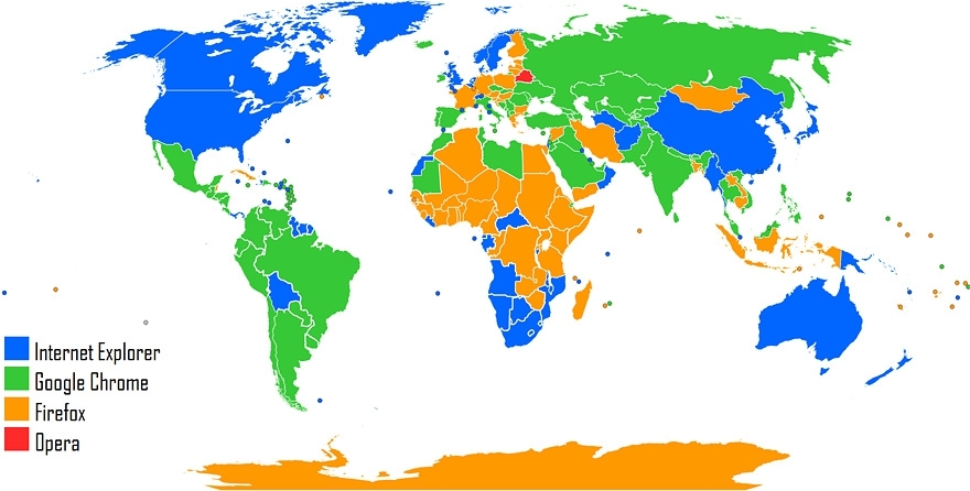 Most Used Web Browser World Map (2012)