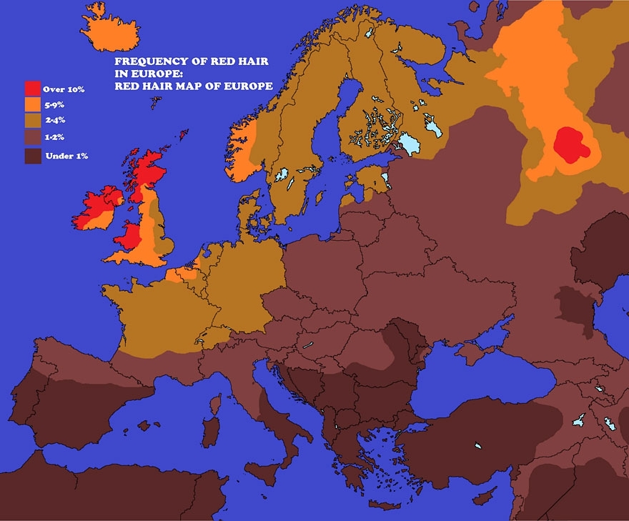 Red Hair Map of Europe