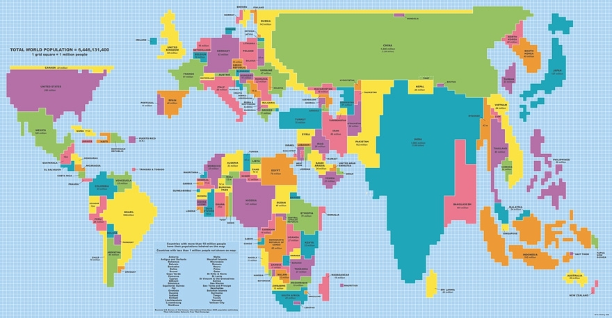 Map of the World in Proportion to Population