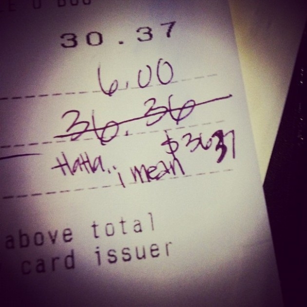 11 Clever Notes Left on Restaurant Receipts
