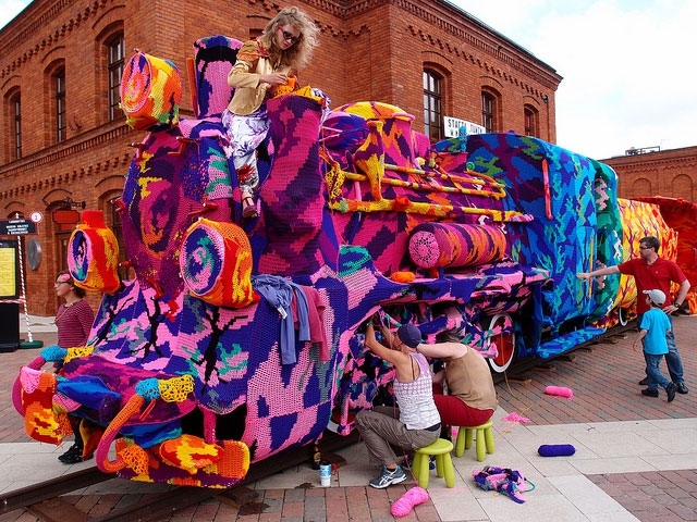 Crocheting a Locomotive in Lodz, Poland