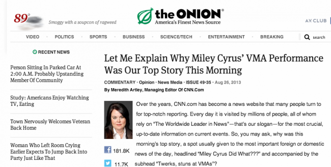 The Onion Trolls CNN Hard Over Miley Cyrus; CNN Editor Responds