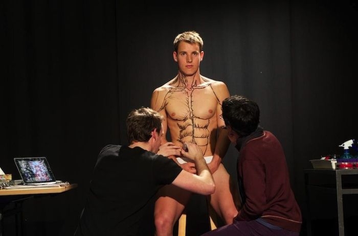 Students Painting a Live Body 