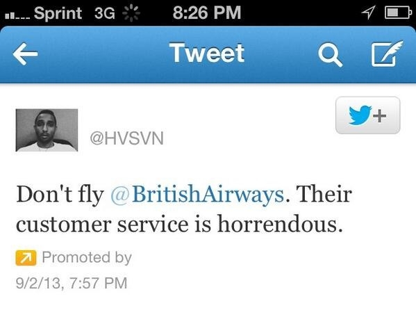 Twitter Hero Pays To Promote Tweet Trashing British Airways