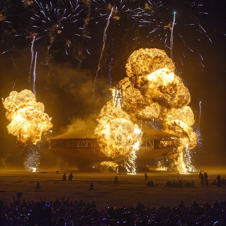 Explosive Photos of the Burning Man Spaceship in Flames