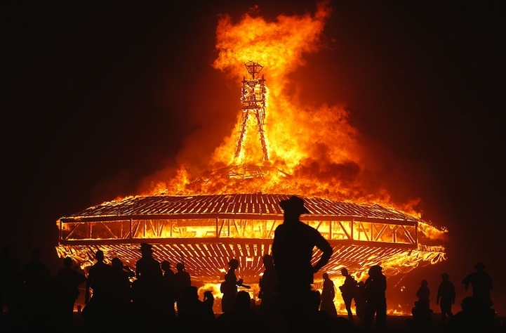 Explosive Photos of the Burning Man Spaceship in Flames