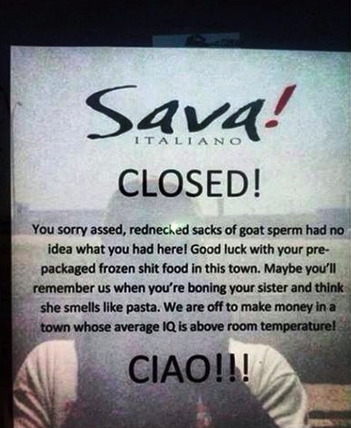 Italian Restaurant Leaves Best Closure Notice Ever