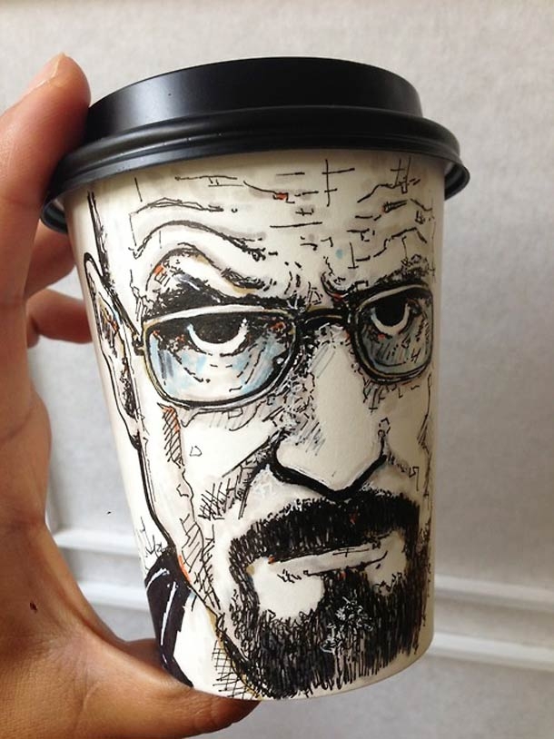 Unusual drawings on coffee cups