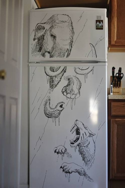 Creative paintings on door of the refridgerator